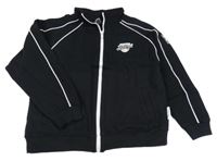 Černá propínací mikina s nápisem a pruhy