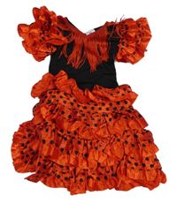 Kostým - Červeno-černé šaty s puntíky a volánky a třásněmi