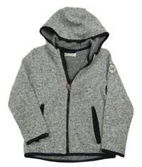 Šedo-bílo-černá melírovaná pletená propínací mikina s nášivkou a kapucí H&M