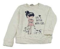 Smetanová mikina s dívkou a nápisy OVS