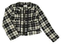 Černo-bílá kostkovaná vlněná podšitá crop bunda Next