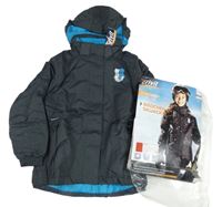 Nové - tmavošedá šusťáková funkční zimní lyžařská bunda se znakem a odepínací kapucí crivit