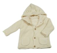 Smetanový propínací podšitý svetr s kapucí s oušky George