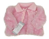 Nové - růžový chlupatý propínací svetr s límečkem SIRDAR