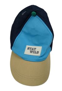 Modro-tmavomodro-béžová plátěno/síťovaná kšiltovka s nášivkou SeaSons