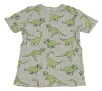 Světlešedé melírované tričko s dinosaury H&M