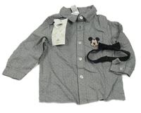 Nové - 2Set - Šedá vzorovaná košile s Mickey + černý motýlek C&A