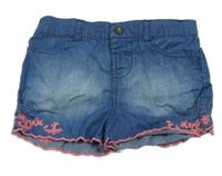 Modré lehké riflové kraťasy s květy YD