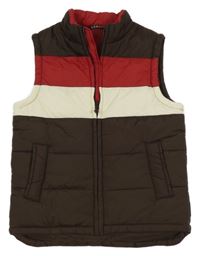 Tmavohnědo/červeno-bílá prošívaná šusťáková zateplená vesta George