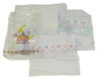 Nové - 3Set - 1x - Bílo-světlemodrá peřinka s medvídky a krajkou + 2x - povlak na polštář + 