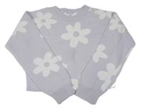 Světlefialový pletený crop svetr s bílými květy H&M