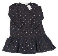 Nové - tmavošedé mušelínové šaty s květy H&M