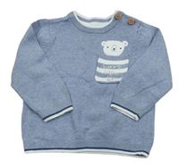 Modrý svetr s kapsičkou s medvídkem Mothercare