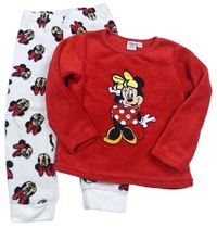 Červeno-bílé chlupaté pyžamo s Minnie Disney