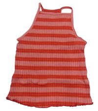 Korálovo-červený pruhovaný žebrovaný crop top 