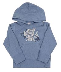 Modrá melírovaná mikina s květy a nápisem a kapucí H&M