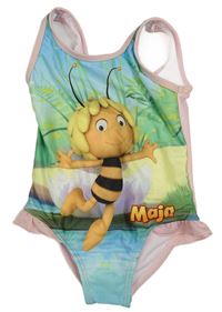 Modro-žluto-růžové jednodílné plavky s včelkou Májou