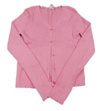 Růžový žebrovaný propínací crop svetr Primark