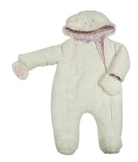 Bílá chlupatá zateplená kombinéza s kapucí + rukavice Jojo Maman Bébé