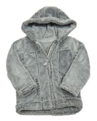 Bílo-tmavomodrá chlupatá propínací mikina s kapucí George