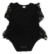 Černé body se síťovanými puntíkatými rukávy a volánem