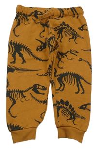 Hnědé tepláky s kostrami dinosaurů H&M