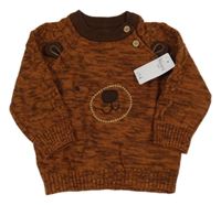 Nové - Hnědý melírovaný svetr s medvědem Nutmeg