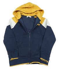 Tmavomodro-okrovo-světlešedá propínací mikina s výšivkou a kapucí C&A