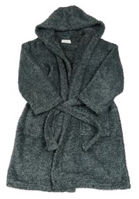 Tmavošedý melírovaný chlupatý župan s kapucí Next