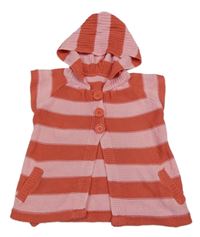 Jahodovo-růžový pruhovaný propínací svetrová vesta s kapucí M&S