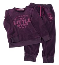 2set - Vínová plyšová mikina s nápisem + tepláky Kids