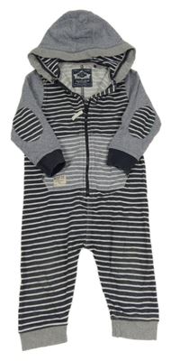 Tmavomodro-bílo-melírovaná pruhovaná tepláková kombinéza s kapucí Next