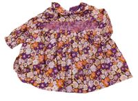 Fialovo-oranžovo-žluté květované plátěné šaty s límečkem Dunnes