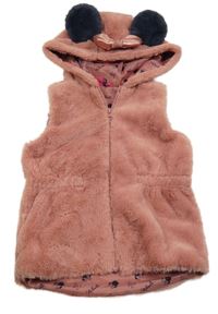 Starorůžová kožešinová podšitá vesta s kapucí - Minnie Disney