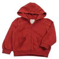 Tmavočervená propínací mikina s volánky a kapucí C&A