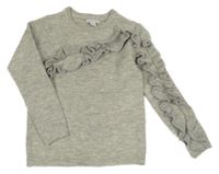 Šedý melírovaný svetr s volánky Primark