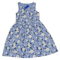 Nové - Modré květované bavlněné šaty Y.F.K.