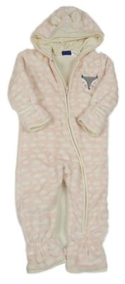 Světlerůžová puntíkatá chlupatá zateplená kombinéza s liškou a kapucí Lupilu