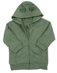 Khaki propínací mikina s kapucí s oušky George