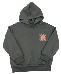 Tmavošedá mikina se smajlíkem a kapucí