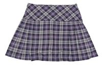 Fialovo-bílá kostkovaná skládaná sukně
