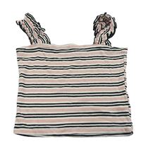 Růžovo-bílo-černý pruhovaný žebrovaný crop top New Look