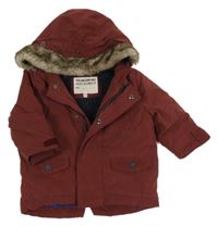 Vínová šusťáková zimní bunda s kapucí s kožešinou M&S