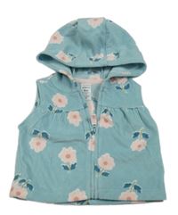 Světlemodrá květovaná fleecová propínací vesta s kapucí Carter's