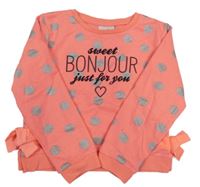 Neonově oranžová puntíkatá lehká mikina s nápisy Topolino