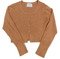 Hnědé žebrované úpletové propínací crop triko Zara