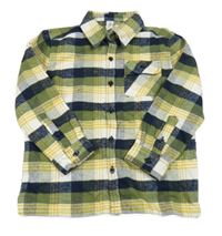 Zeleno-tmavomodro-žlutá kostkovaná flanelová košile Topolino