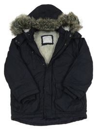 Tmavomodrá šusťáková zimní bunda s kapucí s kožešinou Nutmeg