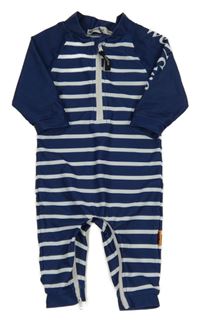 Tmavomodro-bílý pruhovaný UV overal 