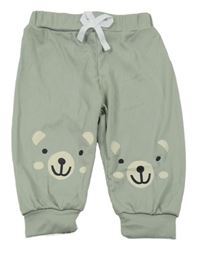 Khaki žebrované lehké tepláky s medvědy 